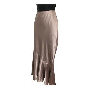 Beautiful satin effect metallic taupe ruffled mermaid hem maxi skirt‎ size large